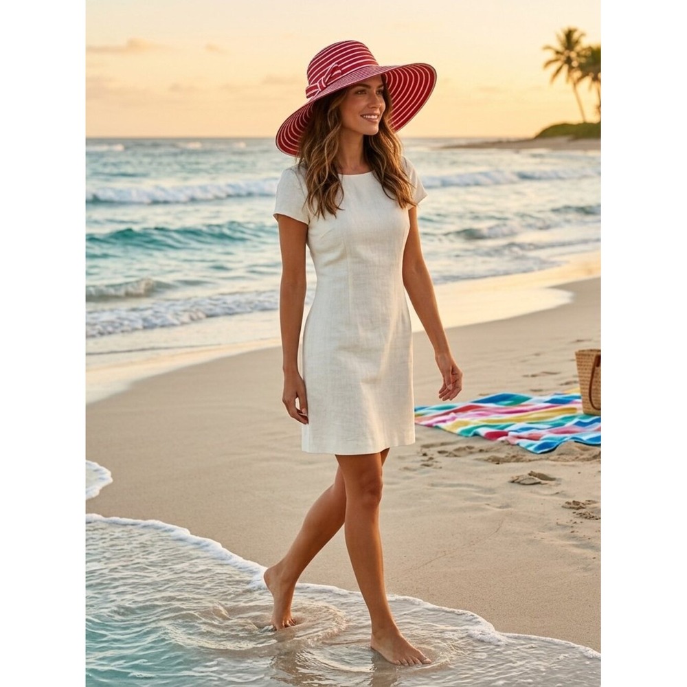 San Diego Hat Co Womens Red White Striped Wide Brim Sun Hat Ribbon Bow O/S